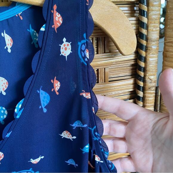 Maeve Sleeveless Blue and White Tank Top with Playful Novelty Turtle Pattern 6 - Picture 7 of 8